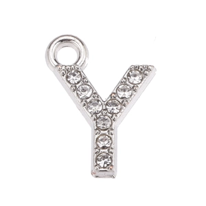 Detailed view of silver Y-letter pendant featuring high-quality white rhinestone pavé setting