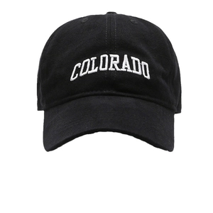 Classic black cotton baseball cap featuring white Colorado embroidery on a curved brim