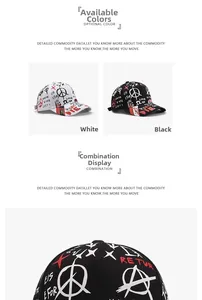 Detail of baseball cap featuring graffiti style letters and star patterns on canvas fabric