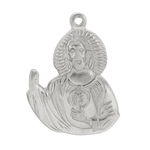 Hip hop style silver stainless steel Sacred Heart of Jesus pendant on white background