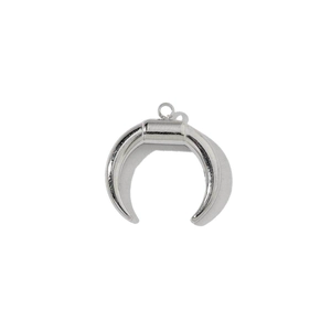 Polished silver stainless steel crescent moon pendant charm with a top connector ring