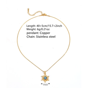 Stainless steel chain necklace with copper sunflower pendant and blue opal center stone