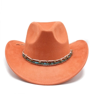 Chapeau De Cowboy Western En Suédine Bord Large Avec Bande De Perles Ethniques Fedora Bohème Pour Hommes Femmes Protection Solaire