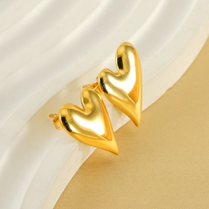 Polished 18K gold-plated stainless steel 3D puffy heart stud earrings for women
