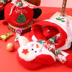 Sacchetti natalizi con coulisse, design pupazzo di neve 3D e ricamo festivo