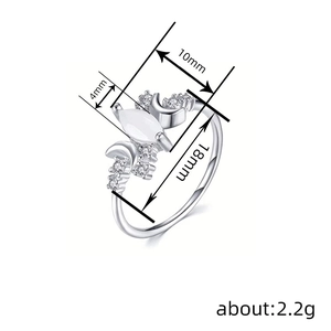 Silver crescent moon ring with marquise opal and sparkling cubic zirconia accents