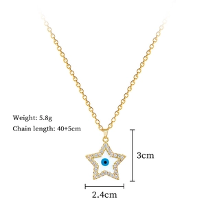 Detailed size specifications for gold star devil eye necklace with 5.8g weight
