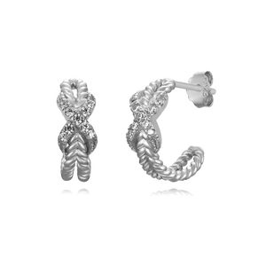 Elegant S925 sterling silver twist hoop earrings with sparkling cubic zirconia inlay