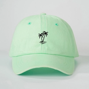 Unisex light mint green cotton baseball cap with embroidered black palm tree design