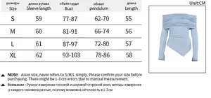 Detailed size chart for the off-shoulder long sleeve top with irregular hem measurements