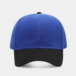 Classic two-tone baseball cap in blue and black colors with a curved brim design