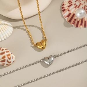 Colliers avec pendentif cœur magnétique en or et argent sur chaînes à billes pour couples