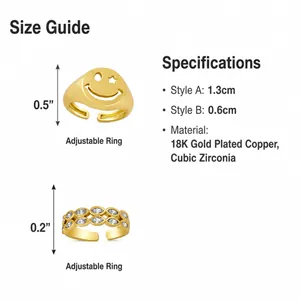 Dettaglio dell'anello smile placcato oro 18K e della fascia di zirconi a doppia fila