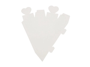 Flat lay of white heart-shaped cardstock candy boxes in flat shipping state