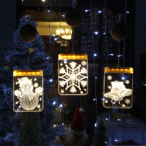 3D LED Christmas Window Hanging Lights Acrylic Suction Cup Lamp Battery Powered Holiday Party Festive Home Decor