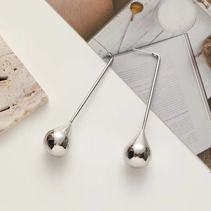 Elegant 18k silver hollow teardrop earrings with a minimalist polished long dangle design