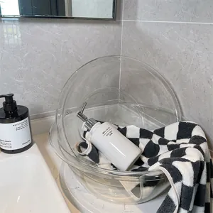 Minimalist transparent acrylic washbasin with thickened round edges for modern bathrooms