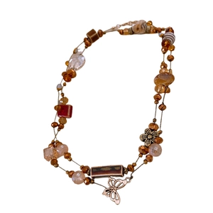 Bohemian floral ceramic bead layered necklace with butterfly and flower pendants