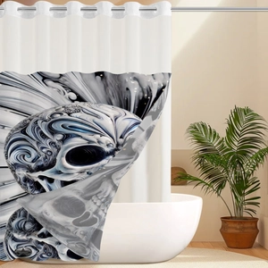 Artistic skull shower curtain with blue fluid marble texture for waterproof bathroom decor