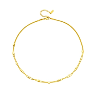 Double-layered gold-plated stainless steel necklace featuring small square bead accents