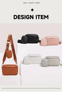 Quilted crossbody bag set featuring textured leather and matching round coin pouch