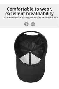 Breathable mesh interior detail of a black baseball cap for men showing ventilation