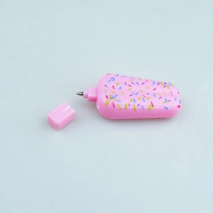 Pink ice cream cone shaped ballpoint pen with colorful sprinkles decoration