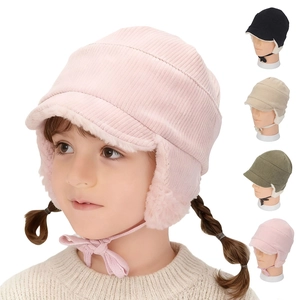 Cappello Trapper Bambini Velluto A Coste Invernale Caldo Con Fodera In Sherpa Antivento Per Bimbi