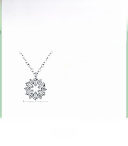 Detail view of 925 silver flower necklace with 11mm pendant size and technical specs
