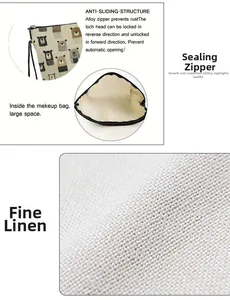 Detail of anti-slip alloy zipper and textured linen fabric on the bear makeup bag