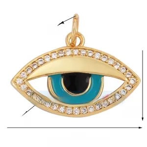 Detailed view of evil eye charm with blue zircon, size 20mm x 11mm, 1.32g weight
