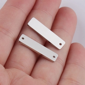 Polished silver 6x22mm stainless steel rectangular pendant charms with double holes