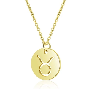 Minimalist stainless steel Taurus zodiac hollow pendant necklace in polished gold finish