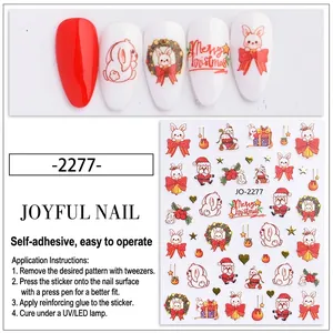 Christmas nail art stickers featuring cute rabbits, Santa, and festive bells JO-2277