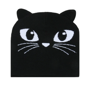 Knit Beanie Hat Acrylic With 3D Cat Ears And Face Pattern Cute Winter Warm Outdoor Skull Cap For Women