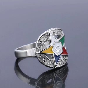 Order of the Eastern Star stainless steel ring with five-color enamel star on silver band