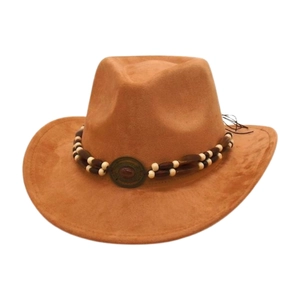 Chapeau De Cowboy Occidental Faux Daim Bord Large Bande Perlée Rétro Style Bohémien Protection Solaire Jazz Fedora Adultes