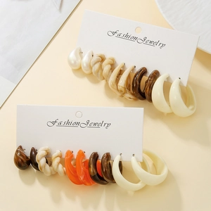 Retro resin earring set featuring 12 pairs of C-shape and water drop studs in assorted colors
