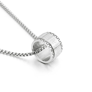 Buddhist Heart Sutra Rotating Ring Pendant Necklace Stainless Steel Religious Mantra Scripture Long Box Chain For Men