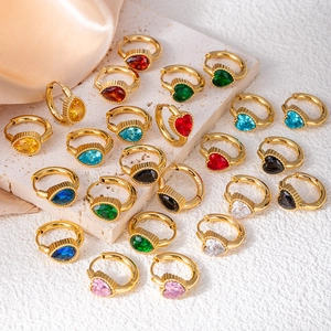 Gold star earrings with emerald square zircons and colorful crystal heart drops