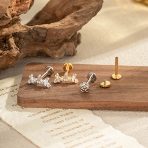 G23 titanium Christmas tree internal thread stud with micro-paved zircon stones