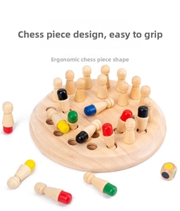 Close-up of wooden memory chess pieces showing smooth texture and easy-grip design