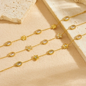 Gold Plated Stainless Steel Bracelet For Women With Oval Zircon Flower Star Charms Adjustable Korean Fashion Elegant Jewelry