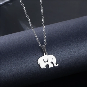 Minimalist silver elephant pendant necklace with adjustable stainless steel chain