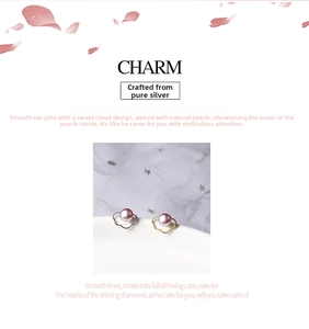 Detail of S925 sterling silver flower earrings with natural pink freshwater pearls