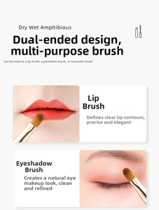 Macro detail of a retractable double-ended makeup brush with soft synthetic bristles
