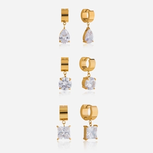 18K Gold Plated Stainless Steel Zirconia Hoop Earrings For Women Square Round Waterdrop Geometric Dangle Earrings Jewelry