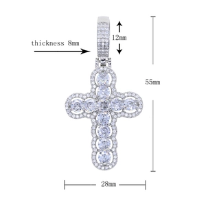 Silver hollow cross pendant necklace with round zircons and detailed size dimensions