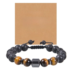 Detail of 10mm tiger eye and lava stone bracelet on a To My Man greeting card