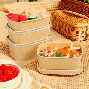 Disposable Kraft Paper Lunch Box Rectangular Square Food Container Waterproof Oilproof For Takeaway Picnic Salad